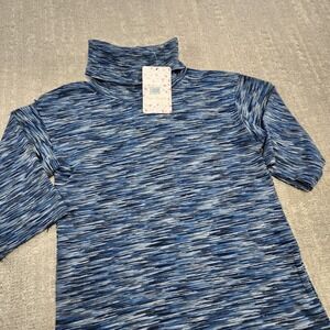 Free People Shirt Women Small Dyed Turtleneck Pullover Blouse Blue Stretch NEW